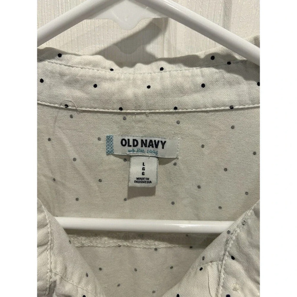 Old Navy Cream Navy Polka Dot Cotton Button Up Long Sleeve Shirt Size Large‎ - Picture 3 of 7
